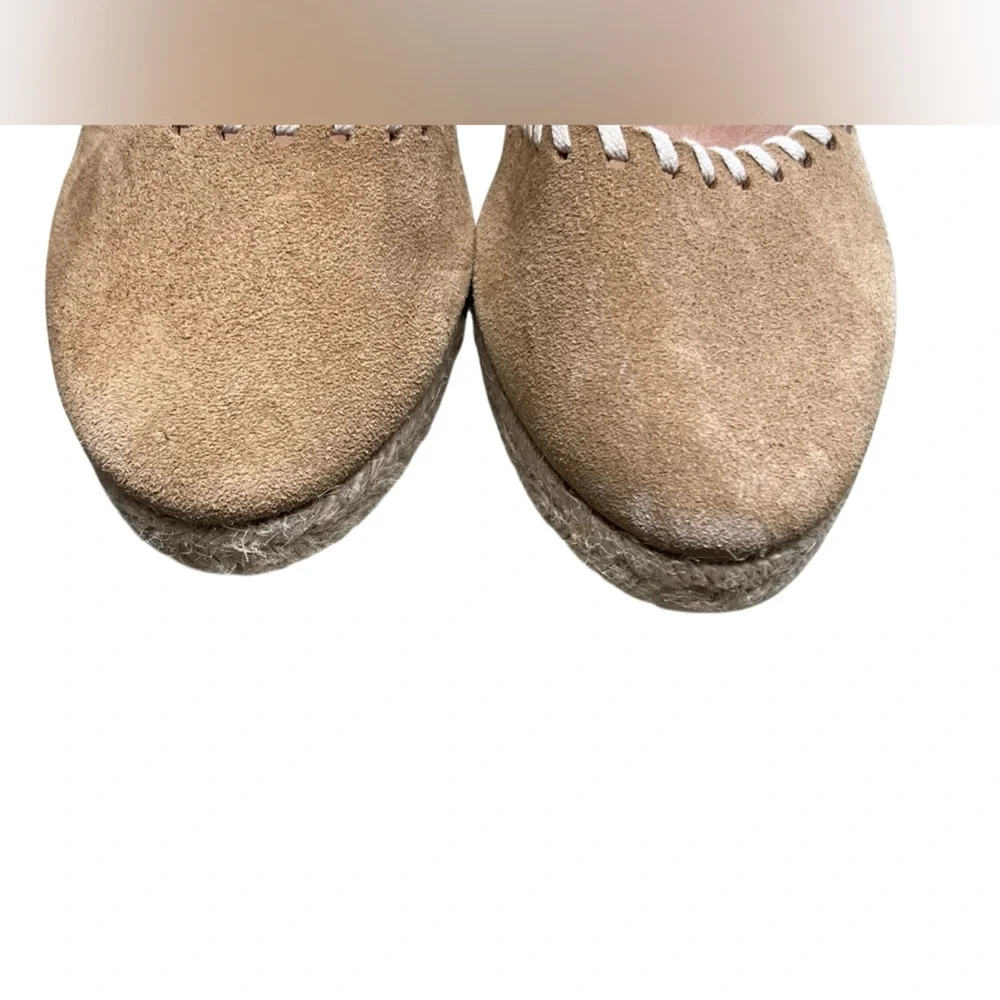 Picon tan taupe suede lace up espadrille wedges Made in Spain